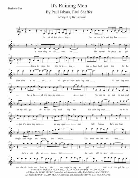 Free Sheet Music Its Raining Men Original Key Bari Sax