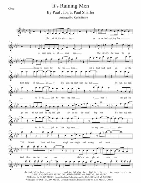 Its Raining Men Original Key Oboe Sheet Music