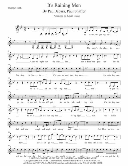 Free Sheet Music Its Raining Men Original Key Trumpet