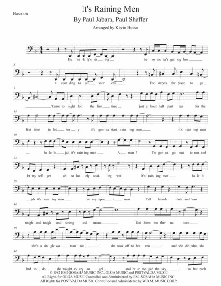 Free Sheet Music Its Raining Men W Lyrics Bassoon