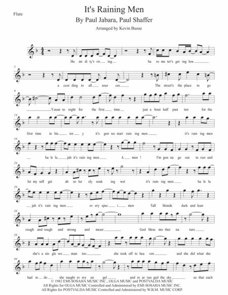 Its Raining Men W Lyrics Flute Sheet Music