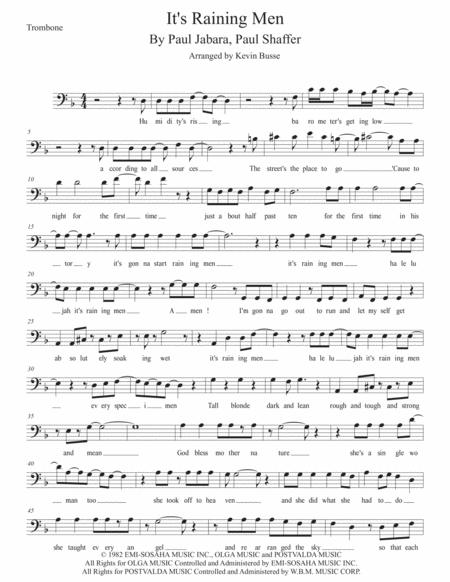 Free Sheet Music Its Raining Men W Lyrics Trombone