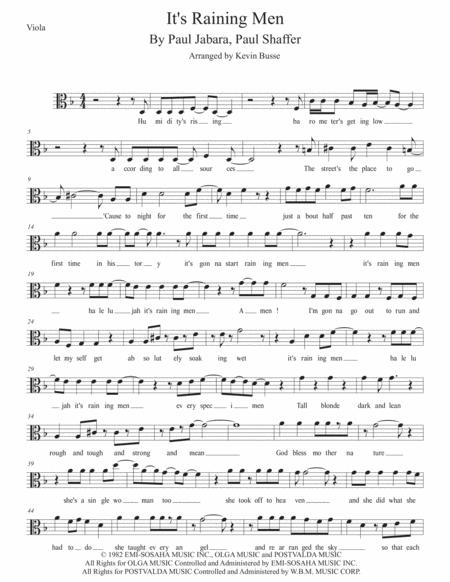 Its Raining Men W Lyrics Viola Sheet Music