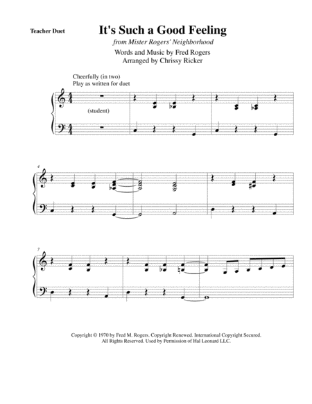 Its Such A Good Feeling From Mister Rogers Neighborhood Beginner Piano With Teacher Duet Sheet Music