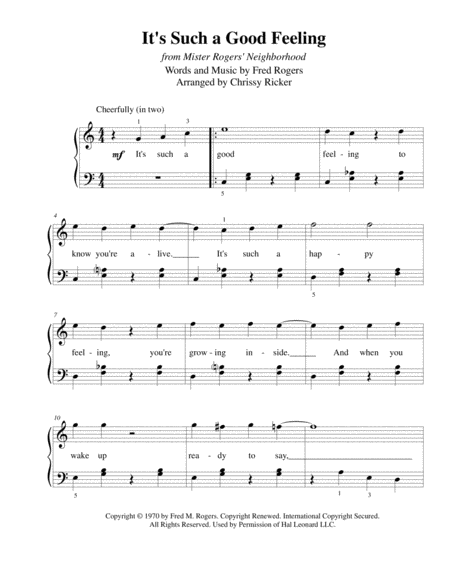 Its Such A Good Feeling From Mister Rogers Neighborhood Early Intermediate Piano Level 3 4 Sheet Music