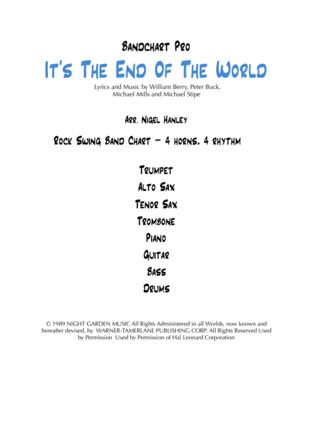 Its The End Of The World As We Know It E Rock Swing Band Chart Sheet Music