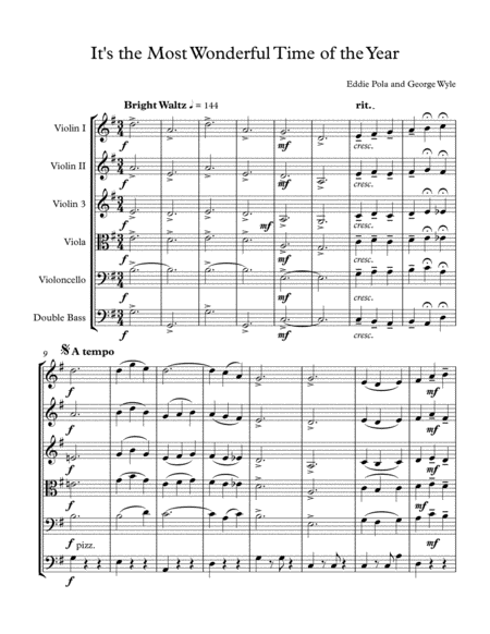 Its The Most Wonderful Time Of The Year String Quartet Orchestra Score And Parts Sheet Music