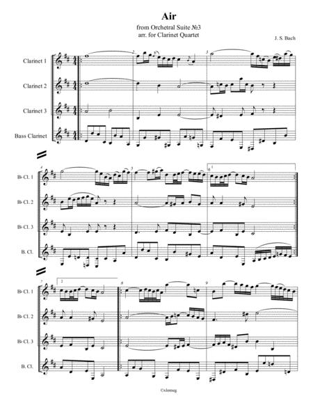 Free Sheet Music J Bach Air From Orchestral Suite No 3 In D Major Arr For Clarinet Quartet