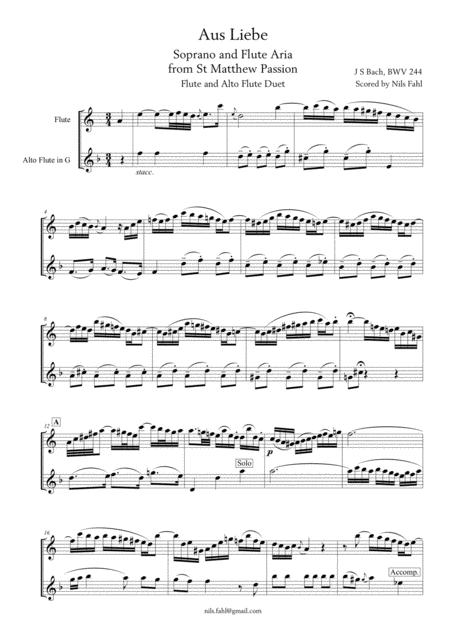 Free Sheet Music J Bach Aus Liebe From St Matthew Passion Bwv 244 Flute And Alto Flute Duet