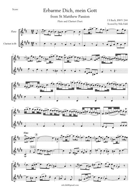 Free Sheet Music J Bach Erbarme Dich Mein Gott From St Matthew Passion Bwv 244 Flute And Clarinet Duet