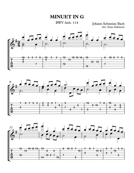 J Bach Minuet In G For Solo Guitar Sheet Music