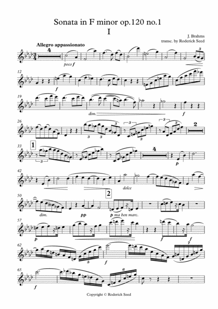 J Brahms Sonata Op 120 No 1 Transcribed For Flute Sheet Music