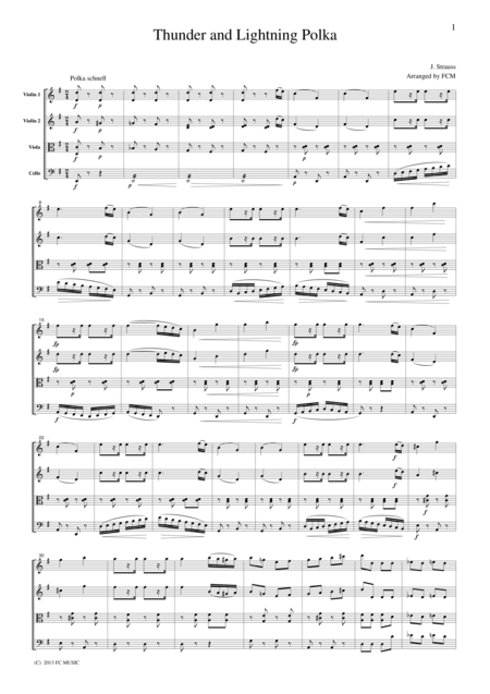 Free Sheet Music J Strauss Thunder And Lightning Polka For String Quartet Cs111