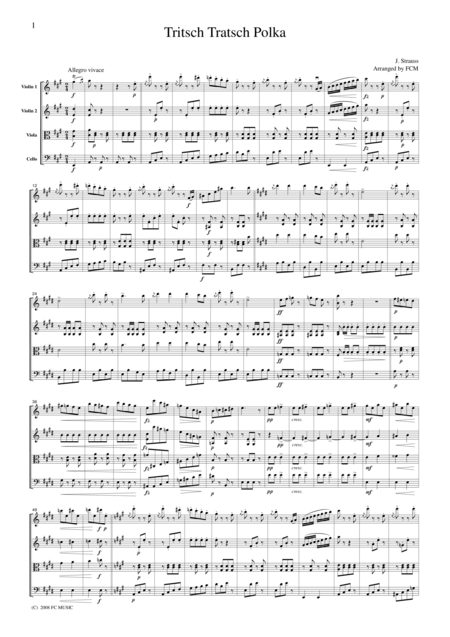 Free Sheet Music J Strauss Trisch Trasch Polka For String Quartet Cs109