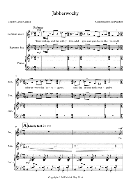 Jabberwocky For Voice Soprano Saxophone And Piano Sheet Music