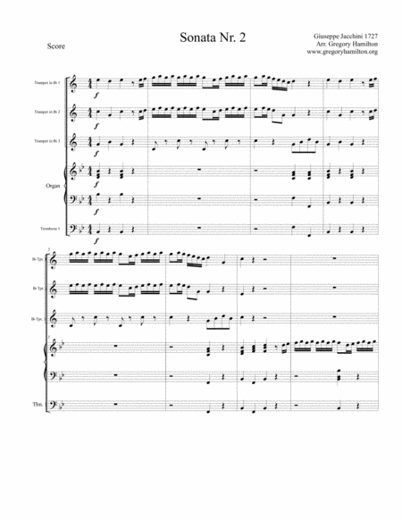 Jacinni Sonata Nr 2 For Three Bb Trumpets Trombone And Organ Sheet Music