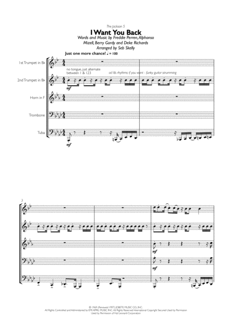 Free Sheet Music Jackson 5 I Want You Back For Brass Quintet