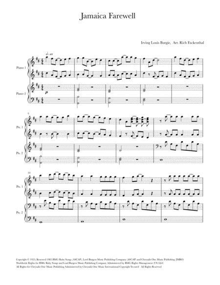 Jamaica Farewell Piano 4 Hands Sheet Music