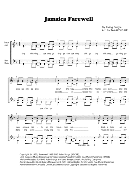 Jamaica Farewell Sheet Music