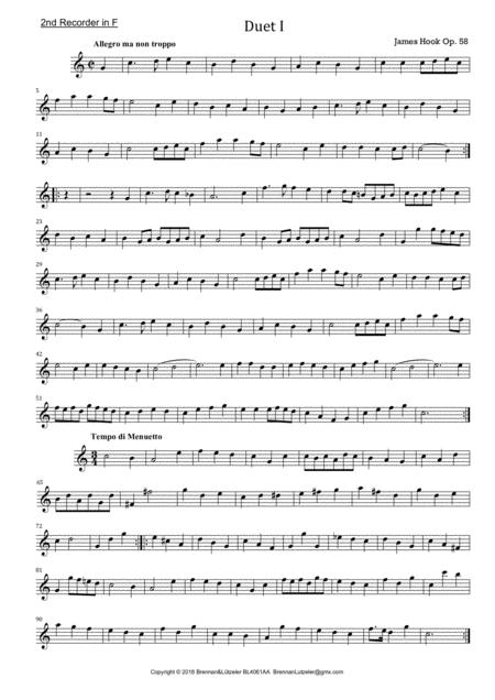 Free Sheet Music James Hook 6 Duetts Op 58 For 2 Recorders In F 2nd Part