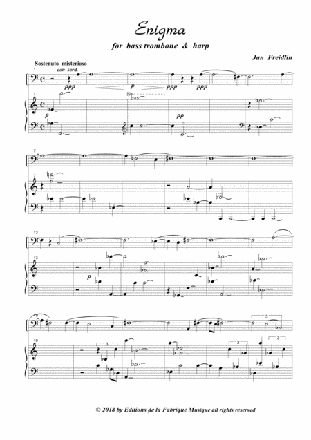 Free Sheet Music Jan Freidlin Enigma For Bass Trombone And Harp