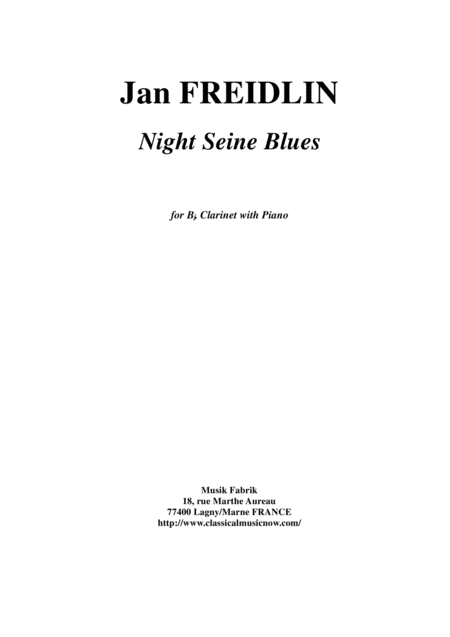 Jan Freidlin Night Seine Blues For Bb Clarinet And Piano Sheet Music