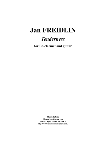 Jan Freidlin Tenderness For Bb Clarinet And Guitar Sheet Music