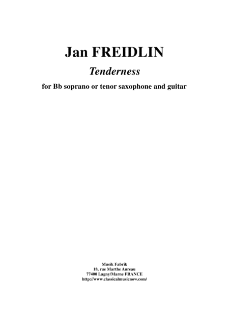 Jan Freidlin Tenderness For Bb Soprano Or Tenor Saxohone And Guitar Sheet Music