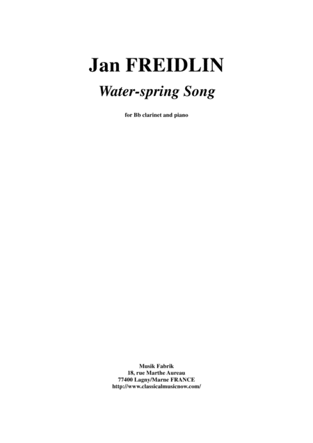 Free Sheet Music Jan Freidlin Water Spring Song For Bb Clarinet And Piano