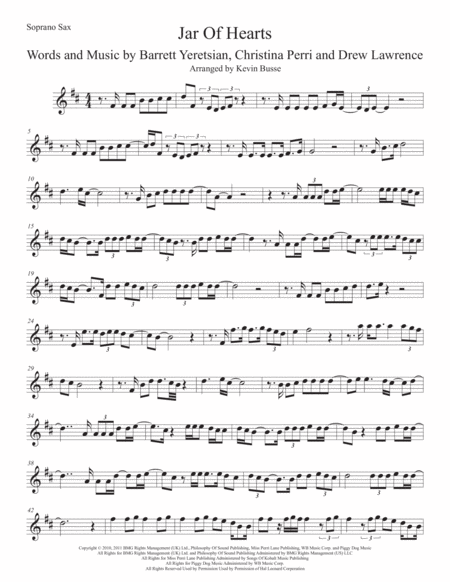 Jar Of Hearts Easy Key Of C Soprano Sax Sheet Music