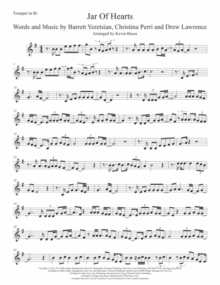 Free Sheet Music Jar Of Hearts Trumpet