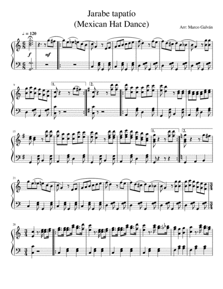 Free Sheet Music Jarabe Tapato Mexican Hat Dance