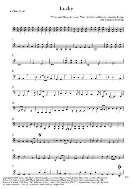 Free Sheet Music Jason Mraz Lucky Violin Cello Duo