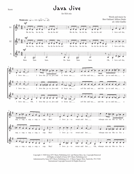 Java Jive For Ssa Trio A Cappella Sheet Music