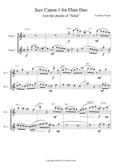 Free Sheet Music Jazz Canon 1 For Flute Duo