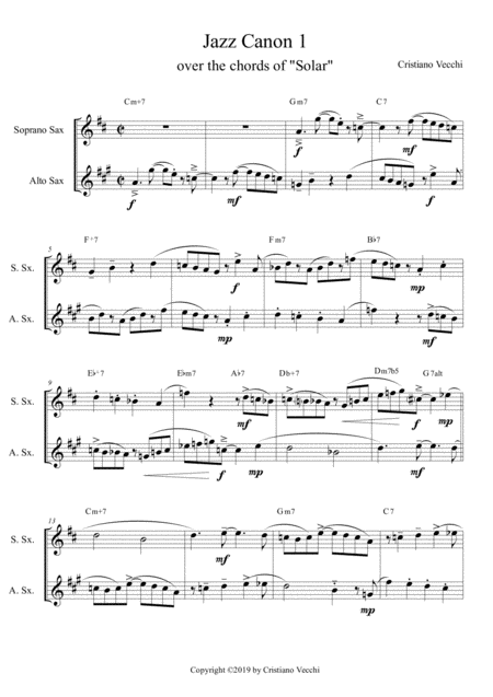 Free Sheet Music Jazz Canon 1 For Sax Duo