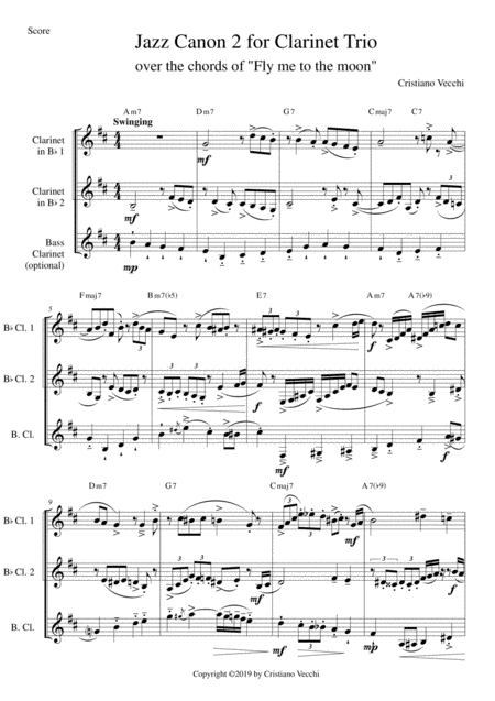 Jazz Canon 2 For Clarinet Trio Sheet Music