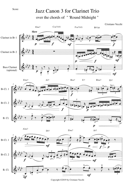 Free Sheet Music Jazz Canon 3 For Clarinet Trio