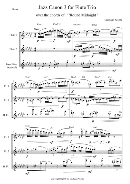 Free Sheet Music Jazz Canon 3 For Flute Trio