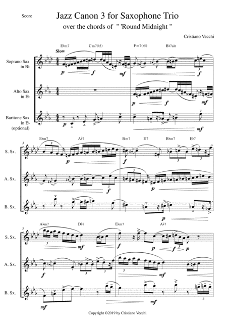 Jazz Canon 3 For Saxophone Trio Sheet Music