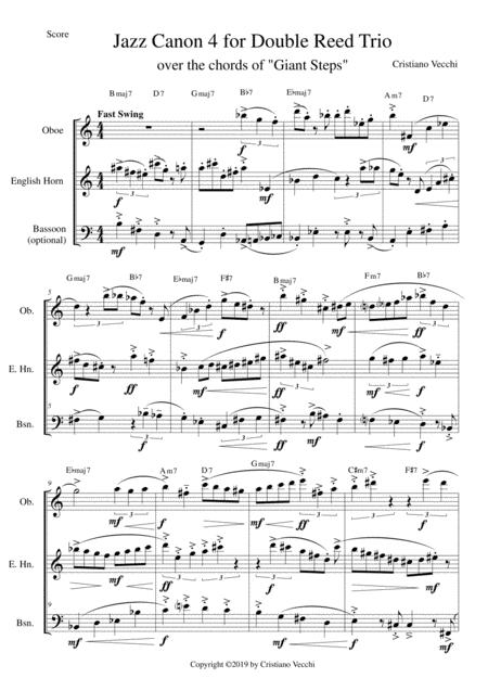 Jazz Canon 4 For Double Reed Trio Sheet Music