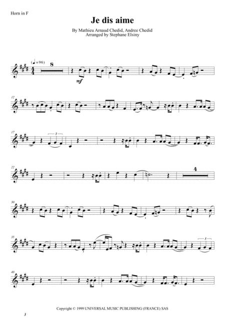 Free Sheet Music Je Dis Aime M Matthieu Chedid Karaok For Horn In F