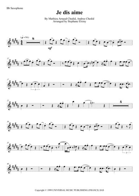 Free Sheet Music Je Dis Aime M Matthieu Chedid Karaok For Saxophone Bb