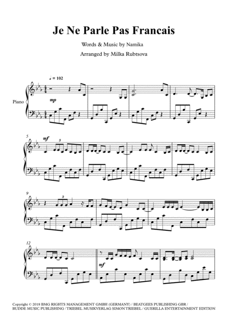 Free Sheet Music Je Ne Parle Pas Francais