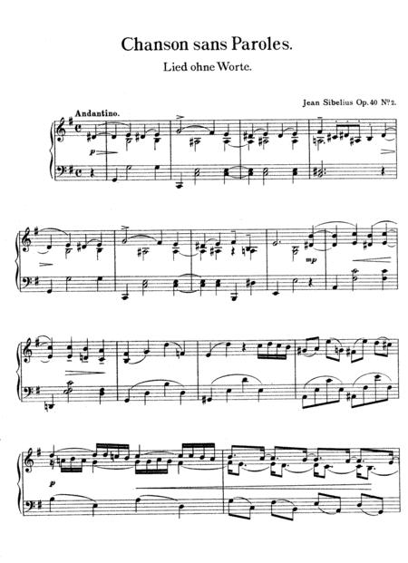 Free Sheet Music Jean Sibelius Chanson Sans Paroles Op 40 No 2 Complete Version