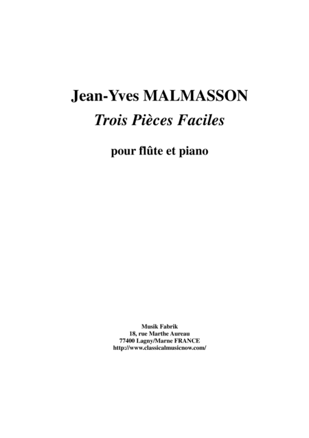 Jean Yves Malmasson Trois Pices Faciles For Flute And Piano Sheet Music