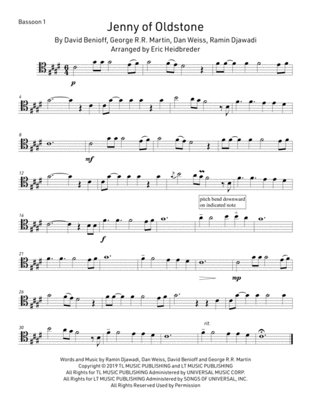 Jenny Of Oldstones Sheet Music