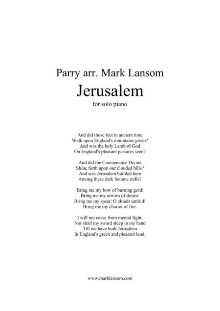 Free Sheet Music Jerusalem For Solo Piano