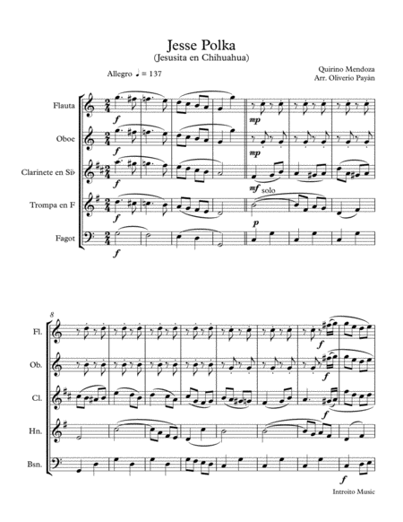 Free Sheet Music Jesse Polka For Woodwind Quintet