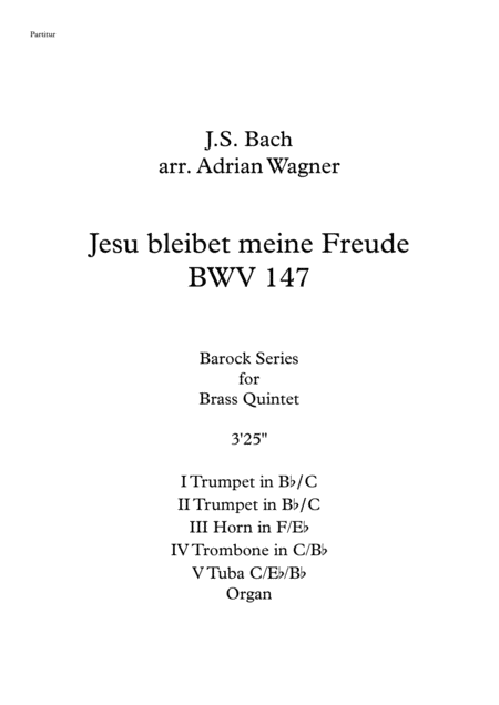 Free Sheet Music Jesu Bleibet Meine Freude Bwv147 Johann Sebastian Bach Brass Quintet Organ